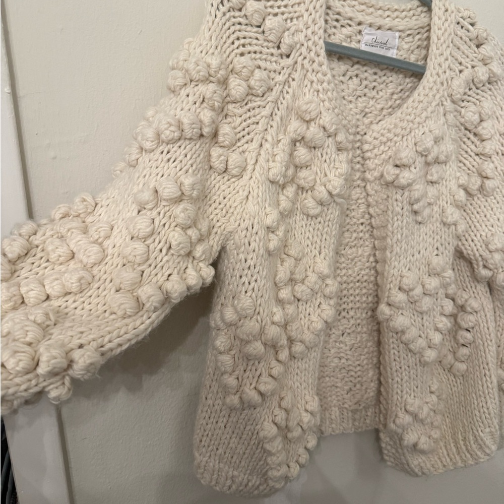 Chicwish Ivory Chunky Pom-Pom Knit Cardigan - Picture 3 of 5
